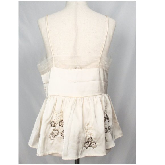 Anthropologie Let Me Be Beaded Lace Trim Silky Cami Ivory - Small - Picture 3 of 15